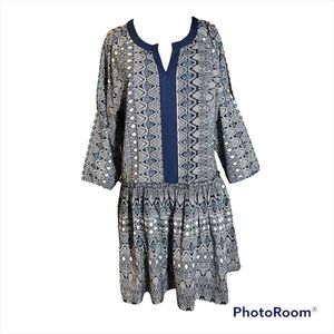 Blue Plate navy Aztec print 3/4 sleeve dress size S
